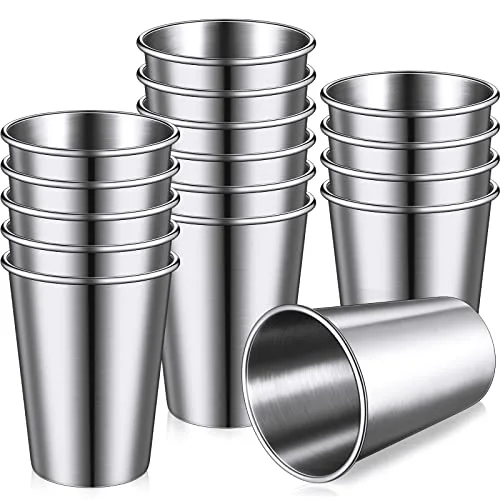 Stainless Steel Cups and Adult Pint Tumbler Metal Cups Stackable Tumbler Shatterproof Metal Drinking Glasses for Travel Outdoor Camping()