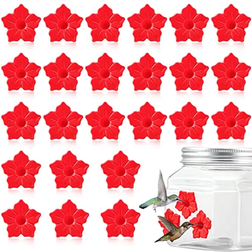 Hummingbird Feeder Replacements Flowers Pet Bird Feeder Replacement Parts Fit in 0.3" Holes Plastic Flowers Feeding Ports for Outdoors Hummingbird Feeders Mason Jar Hanging Feeders