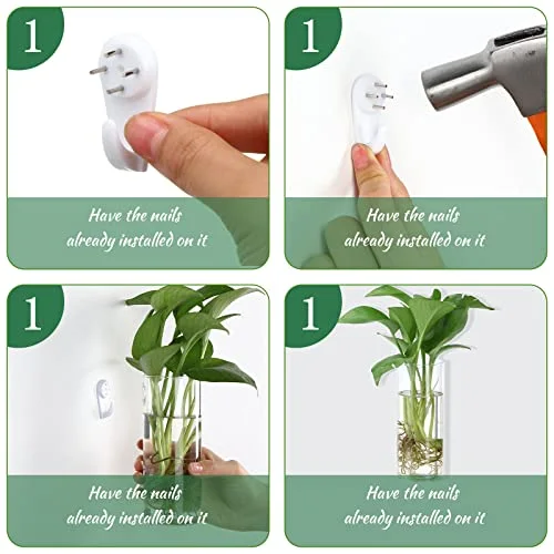 Glass Wall Vase for Plants Indoor Hanging Propagation Planter Container Holder with Plastic Invisible Traceless Hangers Hydroponic Plant Succulent Garden Wedding Decor view 3