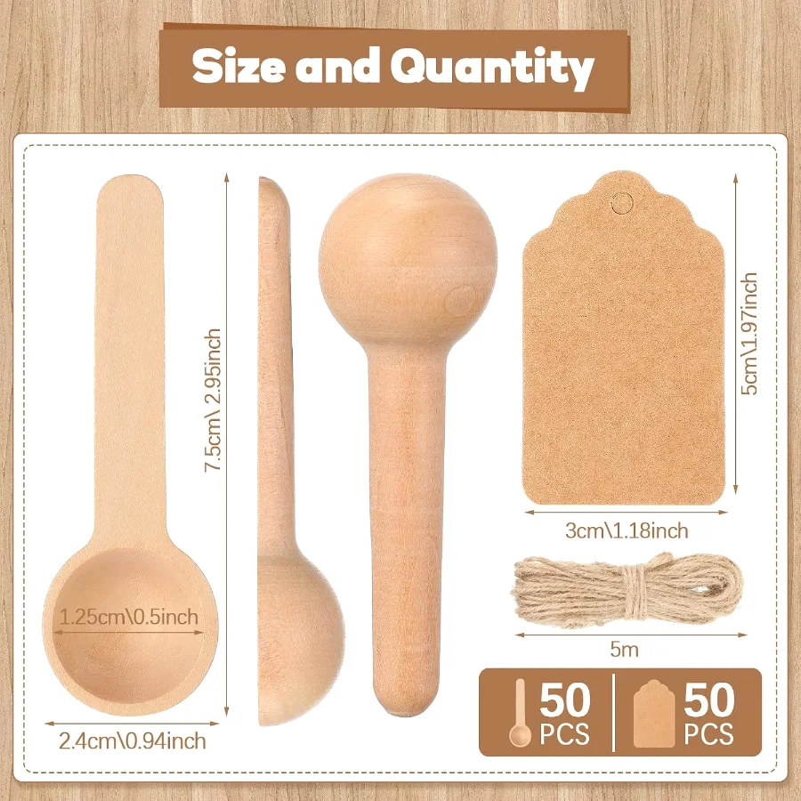Mini Wooden Spoons Small Wooden Spoons Disposable Small Spoons for Spice Jars Wood Spoons with Tags and Twine Condiments Honey Sugar Kitchen Cooking Oil Tea Coffee view 5
