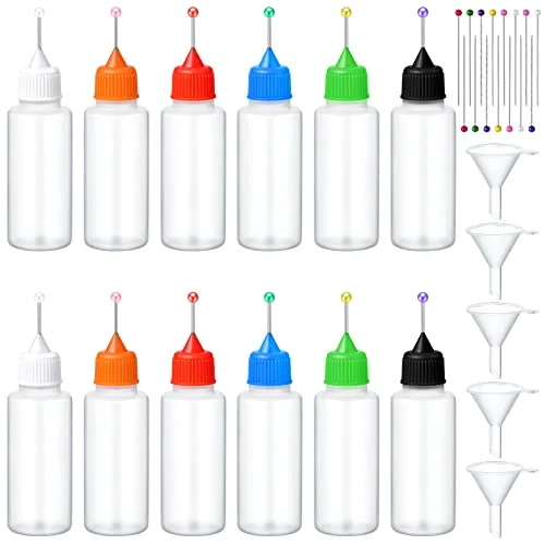 Precision Tip Applicator Bottles Needle Fine Tip Squeeze Glue Applicator Bottle with Mini Funnel Pin for Alcohol Ink DIY Quilling Craft Acrylic Painting