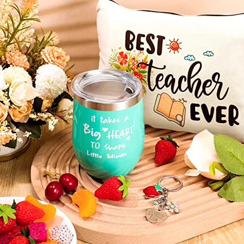 Teacher Appreciation Gift Set 4 Teacher Tumbler 4 Makeup Bags 4 Keychains Graduation Gift for Women(Fresh Style) view 2
