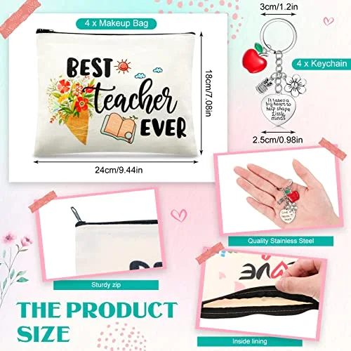 Teacher Appreciation Gift Set 4 Teacher Tumbler 4 Makeup Bags 4 Keychains Graduation Gift for Women(Fresh Style) view 5