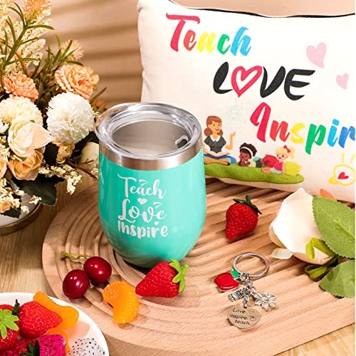 Teacher Appreciation Gift Set 4 Teacher Tumbler 4 Makeup Bags 4 Keychains Graduation Gift for Women(Fresh Style) view 7