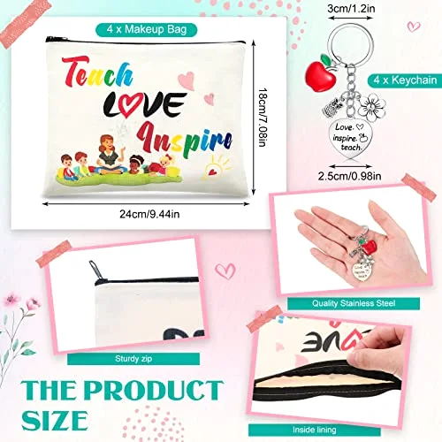 Teacher Appreciation Gift Set 4 Teacher Tumbler 4 Makeup Bags 4 Keychains Graduation Gift for Women(Fresh Style) view 9