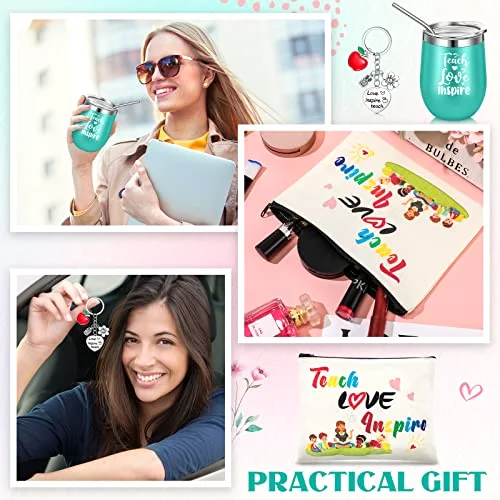 Teacher Appreciation Gift Set 4 Teacher Tumbler 4 Makeup Bags 4 Keychains Graduation Gift for Women(Fresh Style) view 10