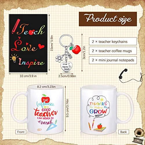 Teacher Gifts Appreciation Sets for Women Thank You Include 2 Coffee Mug Cups 2 Keychains and 2 Mini Notepads for Women view 3