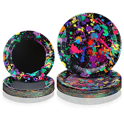 and Neon Plates Glow in The Dark Party Supplies Paper Neon Disposable Plates Colorful Tableware for Birthday Wedding Baby Shower