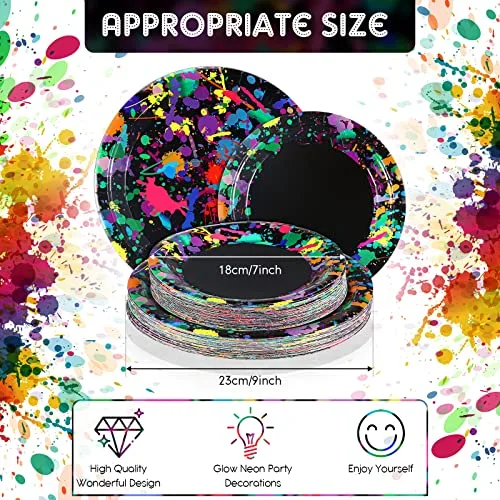 and Neon Plates Glow in The Dark Party Supplies Paper Neon Disposable Plates Colorful Tableware for Birthday Wedding Baby Shower view 2