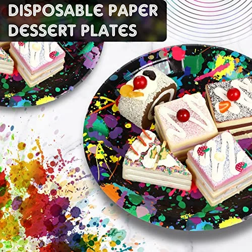 and Neon Plates Glow in The Dark Party Supplies Paper Neon Disposable Plates Colorful Tableware for Birthday Wedding Baby Shower view 3