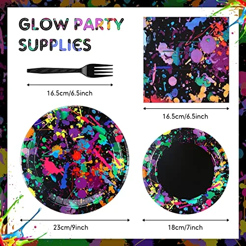 Neon Glow Party Plates Napkins Forks, Birthday Serves 48 view 2