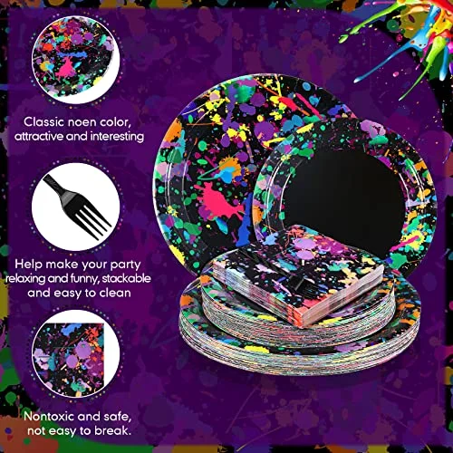 Neon Glow Party Plates Napkins Forks, Birthday Serves 48 view 3