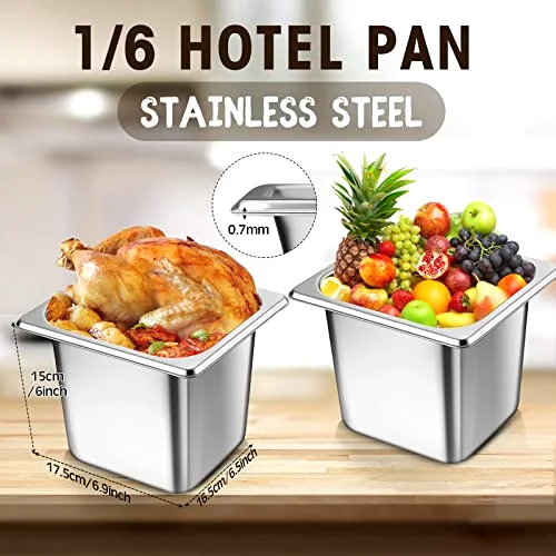 1/6 Size Hotel Steam Table Pans with Lids Deep Thick 304 Stainless Steel Hotel Pans for Food Warmer, Cooking, Catering, Buffet and Commercial Kitchen Use view 2