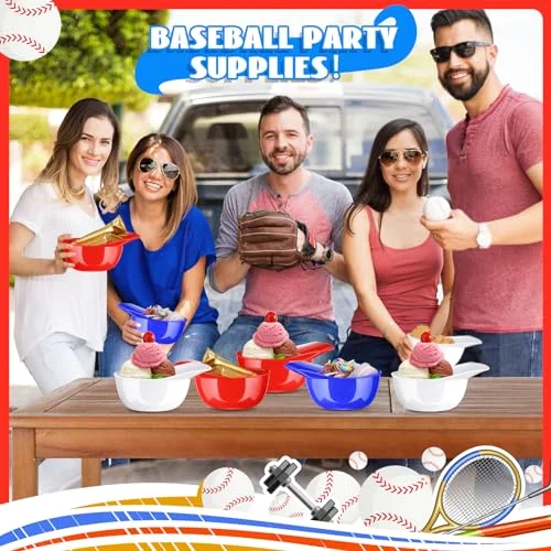 Plastic Baseball Helmet Bowl - Classic, Reusable, Dishwasher & Microwave Not Safe, for Dessert & Snack view 3