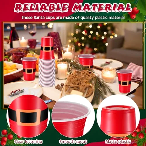 Disposable Plastic Christmas Cups Santa's Belt Plastic Tumblers Santa Belt Design Christmas Drinking Cups Holiday Disposable Cups Xmas Party Supplies view 8
