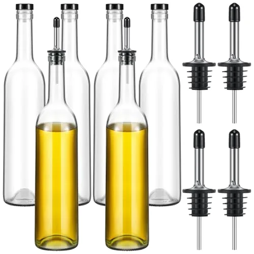 Glass Long Neck Bottles with Pourer and Caps Glass Wine Syrup Bottle with Spout for Liquor Juice Home Party Bar Kitchen Accessories(Stainless Steel)