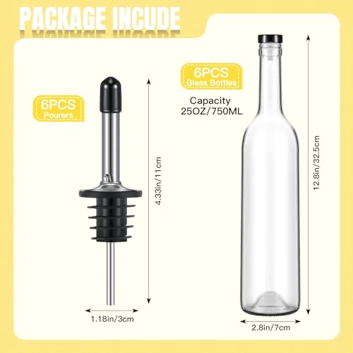 Glass Long Neck Bottles with Pourer and Caps Glass Wine Syrup Bottle with Spout for Liquor Juice Home Party Bar Kitchen Accessories(Stainless Steel) view 2