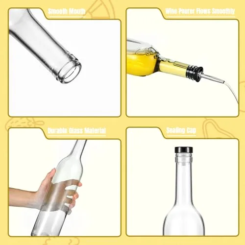 Glass Long Neck Bottles with Pourer and Caps Glass Wine Syrup Bottle with Spout for Liquor Juice Home Party Bar Kitchen Accessories(Stainless Steel) view 3