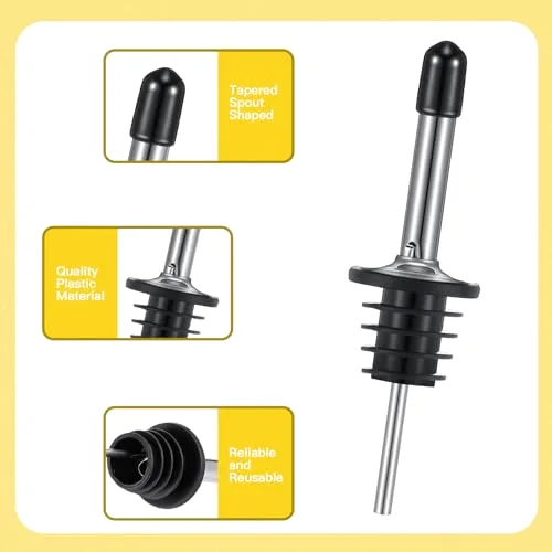 Glass Long Neck Bottles with Pourer and Caps Glass Wine Syrup Bottle with Spout for Liquor Juice Home Party Bar Kitchen Accessories(Stainless Steel) view 4