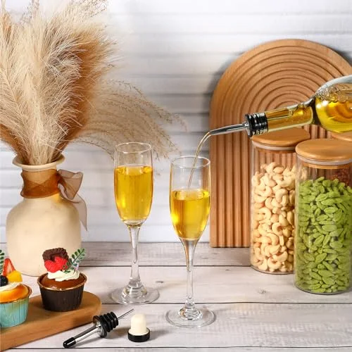 Glass Long Neck Bottles with Pourer and Caps Glass Wine Syrup Bottle with Spout for Liquor Juice Home Party Bar Kitchen Accessories(Stainless Steel) view 5