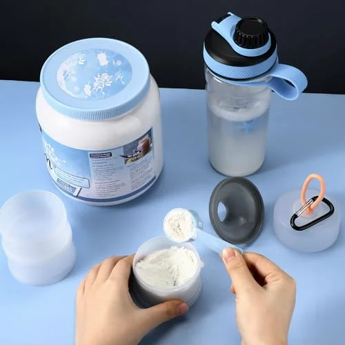Protein Powder Travel Container with Funnels Stand view 9