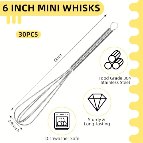 Mini Whisk Bulk Small Whisks for Cooking 304 Stainless Steel Tiny Whisk for Baking, Whipping, Beating Eggs, Mixing Sauces, Blending Ingredients () view 2