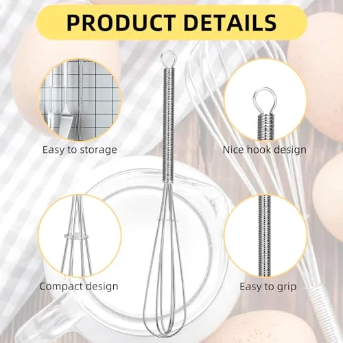 Mini Whisk Bulk Small Whisks for Cooking 304 Stainless Steel Tiny Whisk for Baking, Whipping, Beating Eggs, Mixing Sauces, Blending Ingredients () view 3