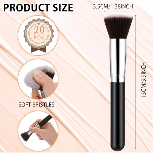 Flat Top Foundation Brush Kabuki Cosmetics Synthetic Dense Face Blush Makeup Brush for Liquid, Cream, Powder, Blending, Buffing, Stippling Face Makeup Tools view 3