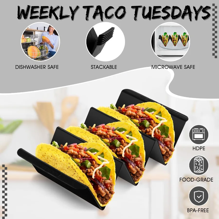 Taco Holder Stand Set of 6 Plastic Taco Tray for Taco Night view 3