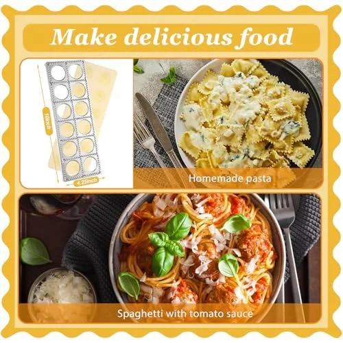 Pasta Maker Tools Ravioli Making Kit Include 5 Ravioli Stamp Maker Cutter with Roller Wheel 1 Wooden Rolling Pin 1 Press Mold 5 Stainless Steel Dumpling Molds for Kitchen Homemade Kit view 5
