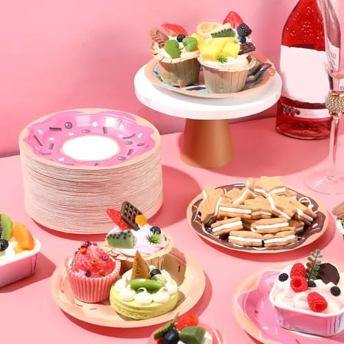 Donut Plates 7'' Disposable Dessert Plates Colorful Cute Serving Tray Snack Platter for Birthday Sweet Treats Cupcake Tea Party Supplies Decoration view 3