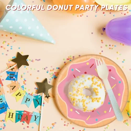 Donut Plates 7'' Disposable Dessert Plates Colorful Cute Serving Tray Snack Platter for Birthday Sweet Treats Cupcake Tea Party Supplies Decoration view 4