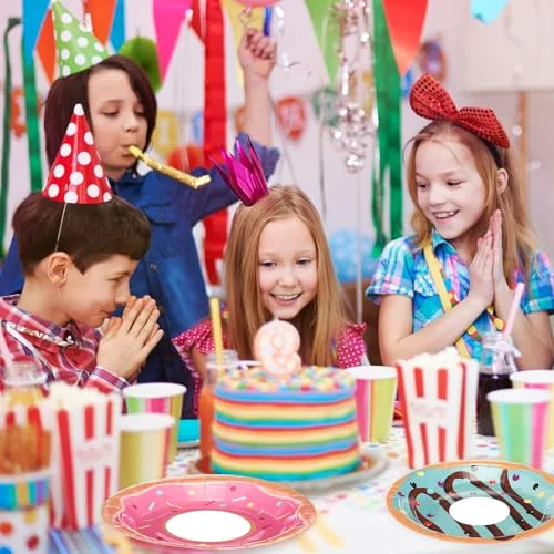 Donut Plates 7'' Disposable Dessert Plates Colorful Cute Serving Tray Snack Platter for Birthday Sweet Treats Cupcake Tea Party Supplies Decoration view 5