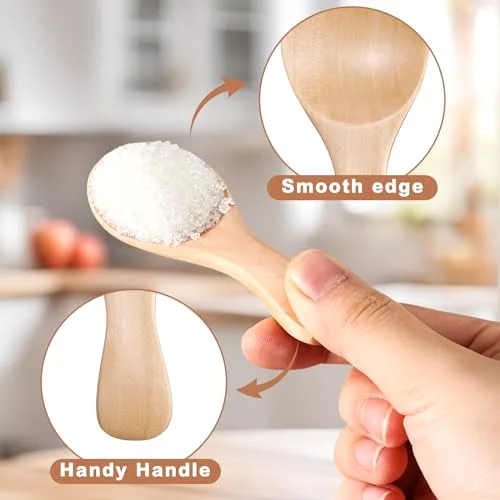 Small Wooden Spoons 3.1 x Mini Wooden Spoon Handmade Tiny Nature Scoops for Canisters Kitchen Cooking Seasoning Oil Coffee Tea Sugar Condiments Spices Ice Cream Salts view 3