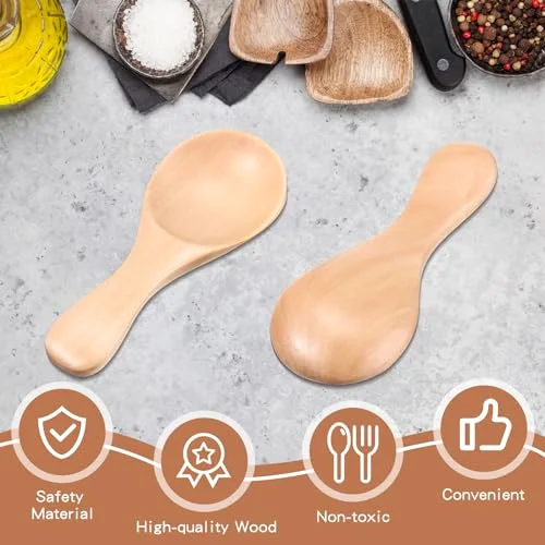 Small Wooden Spoons 3.1 x Mini Wooden Spoon Handmade Tiny Nature Scoops for Canisters Kitchen Cooking Seasoning Oil Coffee Tea Sugar Condiments Spices Ice Cream Salts view 4