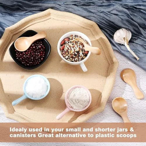 Small Wooden Spoons 3.1 x Mini Wooden Spoon Handmade Tiny Nature Scoops for Canisters Kitchen Cooking Seasoning Oil Coffee Tea Sugar Condiments Spices Ice Cream Salts view 5