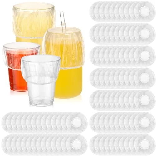 Scrunchie Drink Covers Bulk Disposable Plastic Covers for Cups, Beverage Protection Cover for Christmas Bar Club Adult Drink Beverage Stretchable()