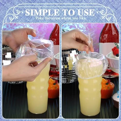 Scrunchie Drink Covers Bulk Disposable Plastic Covers for Cups, Beverage Protection Cover for Christmas Bar Club Adult Drink Beverage Stretchable() view 3