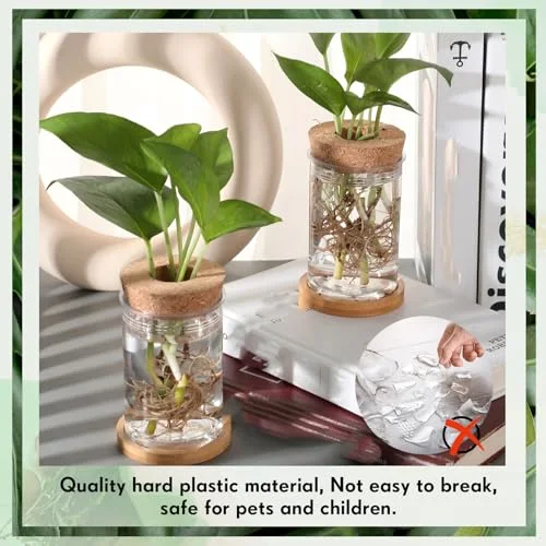 Propagation Vases for Plants Plastic Plant Propagation with Hole Lid and Bamboo Stand Growing in Water Hydroponic Home Office Desktop Vase Decoration(Classic Style) view 2