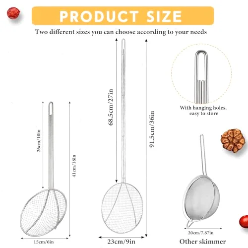 16" Stainless Steel Wire Skimmer Long Handle Strainer Spoon view 2