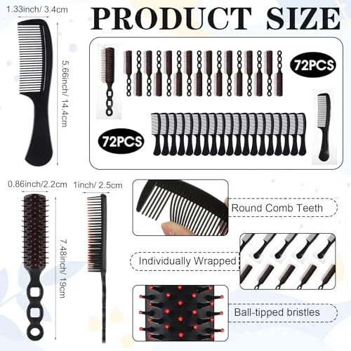 Individually Wrapped Hair Brushes Combs Set for Homeless, Detangling Brush Widen Combs for Curly Hair Suitable for Women Men Shelter Nursing Hotel Church Charity Supplies(4 Colors) view 7