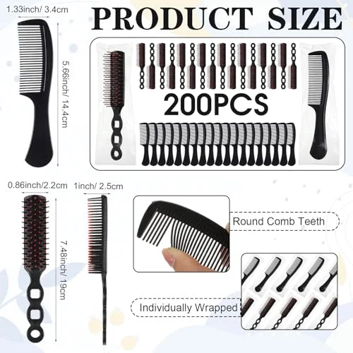 Hair Brushes Bulk Combs Set for Homeless Individually Wrapped Bulk Brush Widen Combs for Curly Hair Suitable for Women Men Shelter Nursing Hotel Church Charity Supply() view 2