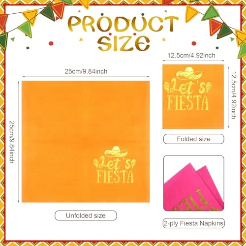 Fiesta Napkins, 2 Ply Disposable Themed Napkins, Wood Pulp, 5 Colors view 2