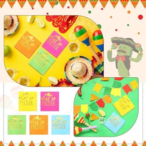 Fiesta Napkins, 2 Ply Disposable Themed Napkins, Wood Pulp, 5 Colors view 3