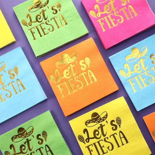 Fiesta Napkins, 2 Ply Disposable Themed Napkins, Wood Pulp, 5 Colors view 5