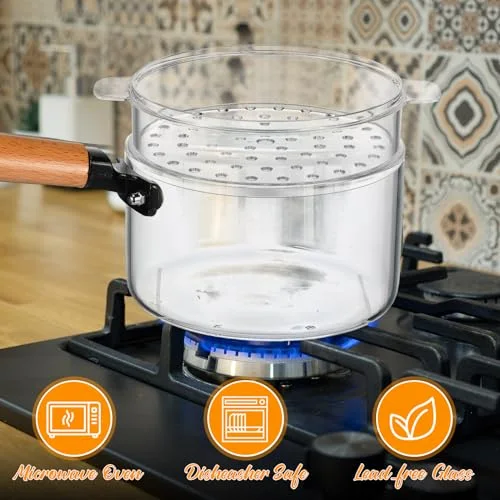 Small Glass Pot for Cooking with Steamer Lid Brush Spoon Set Glass Cooking Pan for Pasta, Soup, Vegetable, Gravies, Vegetable and More(Style 1) view 5