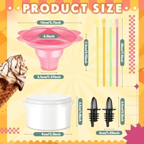 Colorful Flower Snow Cone Cups Reusable Shaved Ice Drip Cups Small Bowls with Cone Spoon Straws 12 Bottle Pourers 2 Plastic Ice Mold with Lid for Party Summer Picnic view 2