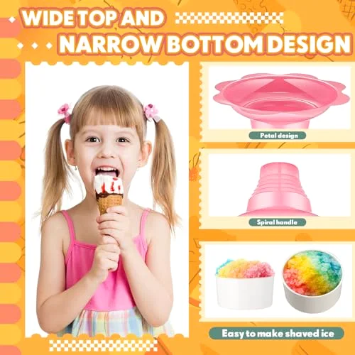 Colorful Flower Snow Cone Cups Reusable Shaved Ice Drip Cups Small Bowls with Cone Spoon Straws 12 Bottle Pourers 2 Plastic Ice Mold with Lid for Party Summer Picnic view 4