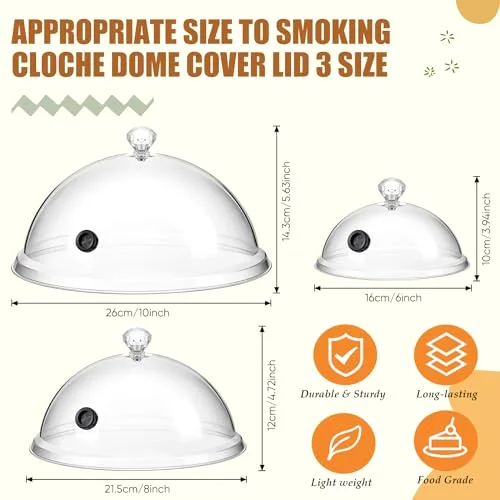 Smoking Cloche Dome Cover 6 8 Transparent Cocktail Smoker Dome for Gun Smoke Infuser Acrylic Cocktail Lid Accessory for Smoker Infusion Food Drink Plates Bowls and Glass view 2