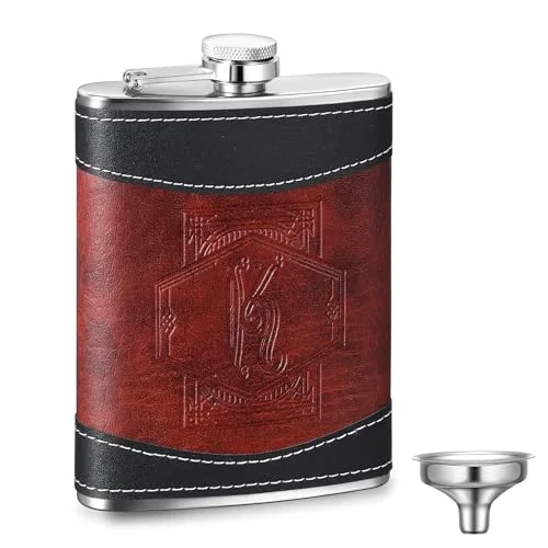 Personalized Groomsmen Flask Stainless Steel Monogram Hip Flask for Men Leather Birthday Gift for Dad Grandpa Wedding Anniversary(Letter M) view 6